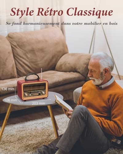 Poste Radio Vintage, PRUNUS J-170 Radio Vintage Retro AM/FM/SW Radio Portable Rechargeable avec Batterie 1800mAh, Radio Bluetooth avec Son Stéréo Puissant, Support pour USB/TF/TWS