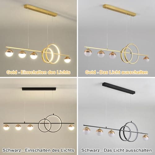 WHLL Suspension Luminaire LED Moderne Lustre Cuisine Dimmable Luminaires Intérieur Salle à Manger Hauteur Reglable Suspensions D'éclairage Intérieur Lustre Salle à Manger avec Telecommande Noir 95cm