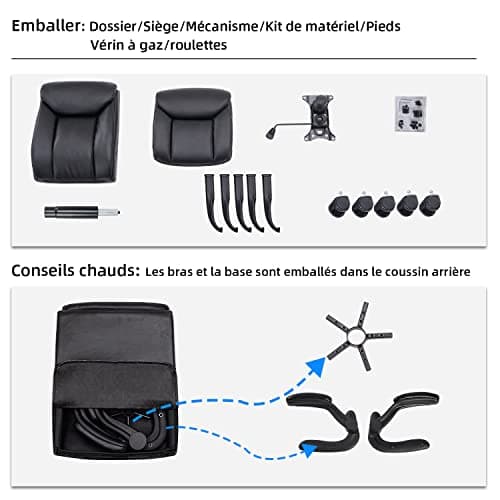 MZLEE Chaise de Bureau, Chaise Ergonomique en Cuir PU Pivotante avec Accoudoir Rabattable, Hauteur réglable, Confortable pour Les Jeux de Bureau à Domicile (Noir)