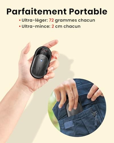 Chaufferette Main Reutilisable 2 Pack, 6000 mAh Chauffage Portable Chauffe Main Rechargeable, Chaufferette Electrique Main, Cadeaux de Noël pour l'extérieur/Camping/Chasse