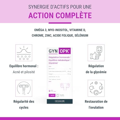 Densmore - GYN'OPK - Régulation hormonale et Glycémie - SOPK - Omega 3, Myo inositol, Acide folique, Zinc et Chrome - Complément alimentaire - 30 sachets - 1 mois