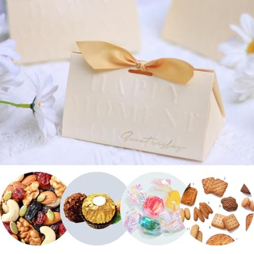 ONEBO 20 Pièces Boîte de Bonbons Mariage,Boîte Papier Cadeau,Boîtes Bonbons Papier,Boîtes à Dragées Mariage, Livré avec un ruban d'attache, Pour Cadeau De Bricolage(Champagne)