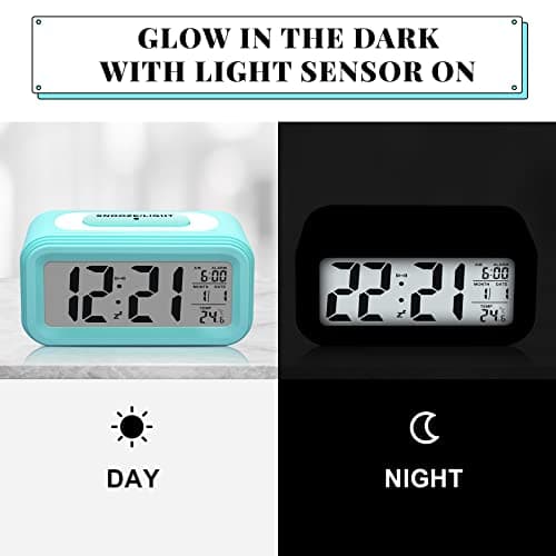 Larkumio Reveil Numerique Réveil Matin Lumineux LED Reveille Digital a Piles Silencieux Aalarm Clock de Voyage avec Gros Chiffres pour Enfant Fille Garcon Ado Adultes, Réveils avec Date Snooze, Bleu