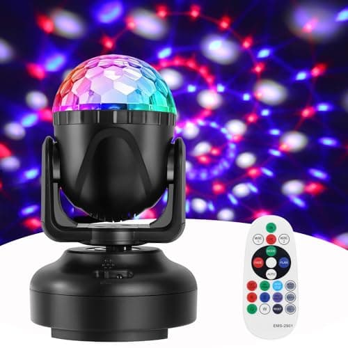 Boule Disco, Gomifie 12 Couleurs RGBW Boule à Facette Rotative Automatique et Réglable Manuellement, Jeu de Lumière USB avec 12 Modes d'éclairage et Musique Activée pour DJ, Noël, Bar et Fête