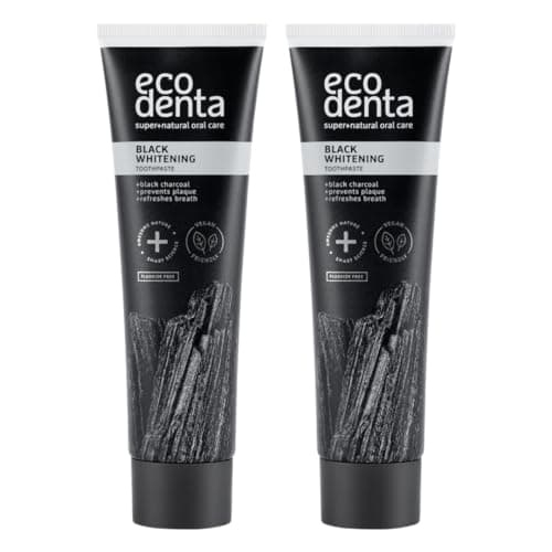 Ecodenta Dentifrice au Charbon Actif Dents Blanches Sans Fluor 2 Pack I Dentifrice au Charbon Noir Blanchiment des Dents I Dentifrice Blanchissant les Dents au Charbon Actif Noir 2x 100ml