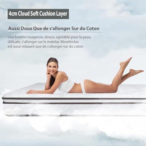 wowttrelax Matelas 140 x 190 24cm Épaisseur, Hybride Matelas à Ressorts Ensachés et Mousse à Mémoire de Forme, 7 Zones Orthopédique Matelas, Certifié Oeko-Tex, 99 Nuits d'Essai