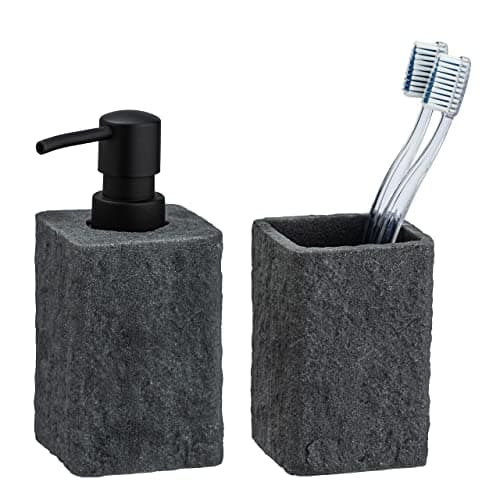 WENKO gobelet Brosse à dent, Distributeur Savon Liquide, Villata, Gris