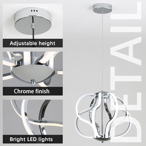 ZenithBeam Led Moderne Lustre Salon, Chrome Suspension Luminaire Avec TéLéCommande, Ligne De Lampe De DéCoration Artistique à Intensité Variable 40W 8 LumièRes Lustre Chambre Pour Salon, Cuisine