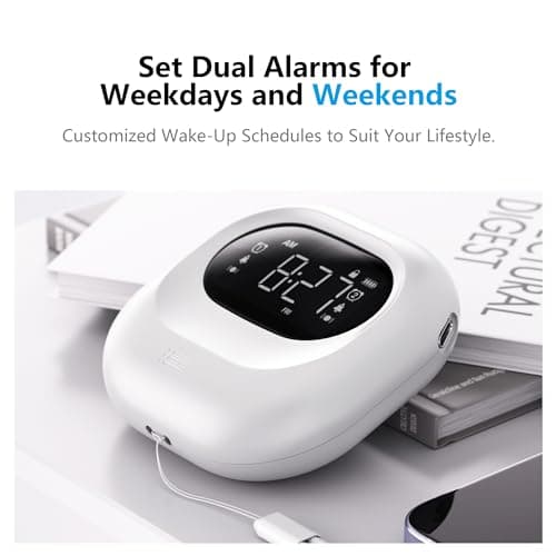 Mesqool Réveil Vibrant pour Les Gros Dormeurs, Réveil avec Batterie Rechargeable, Vibration Réglable, sans Fil, Double Alarme, Rétroéclairage, Réveil Numérique Portable de Voyage pour Malentendants