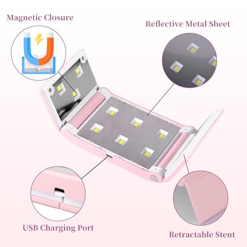 CORESLUX Mini Lampe UV Séchoir à Ongle Portable, 36 W Sèche-ongles Pliable avec Minuteur 60s/120s, Lampe UV Ongles Gel Shellac, Néon, Lampe UV Ongles Pour Tous les Gels (Rose)