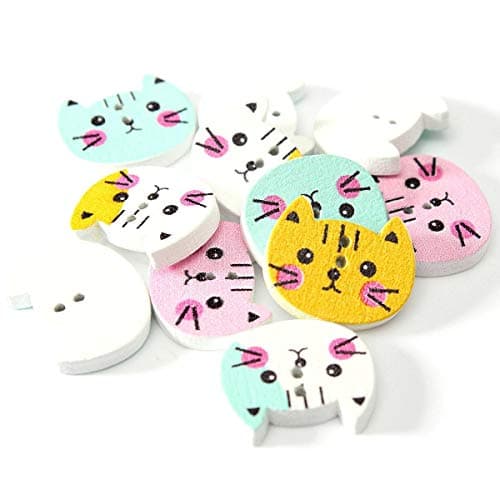 100pcs Animal Bouton de Chat en Bois Couture Scrapbooking Bricolage Artisanat Colore 2 Trous