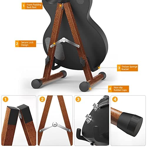 LEKATO Support de guitare A-Frame Support de guitare basse en bois avec rembourrage en mousse pour guitares, basse, violoncelle, banjo, mandoline, ukulélé