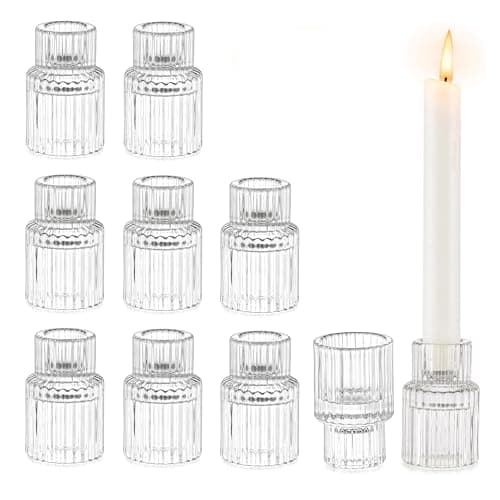 Glasseam Petits Bougeoirs, Lot de 10 Bougeoirs en Verre Transparent, Bougeoirs De NoëL NervuréS pour Le Salon, Bougeoirs Modernes pour PièCes MaîTresses De Mariage, DéCoration D'IntéRieur