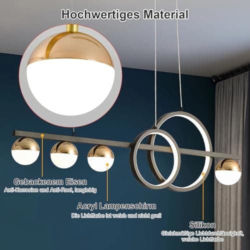 WHLL Suspension Luminaire LED Moderne Lustre Cuisine Dimmable Luminaires Intérieur Salle à Manger Hauteur Reglable Suspensions D'éclairage Intérieur Lustre Salle à Manger avec Telecommande Noir 95cm