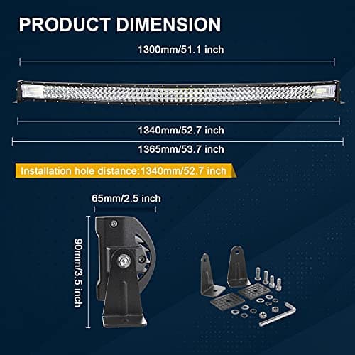 Willpower Barre LED Incurvé 132cm 52'' 675W con Câblage Rampe LED Spot et Flood Bar a LED 12V 24V Étanche Projecteur LED Longue Portée Feux Phare de Travail LED pour 4x4 Voiture Camion Tracteur Bateau
