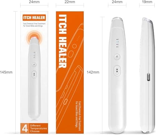 OBEST Guérisseur de piqûres d'insectes,rechargeable, portable,anti-piqûres d'insectes,dispositif contre des démangeaisons,douleurs et gonflements,appareil soulageant piqûres anti moustique