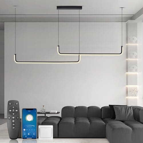 KSIBNW Lustre Suspension Luminaire LED 36W Dimmables, Moderne Lustre Salon Luminaire Suspension Noir Métal Lampe Suspension avec Télécommande & APP Contrôle 2700K-6500K Luminosité Réglable