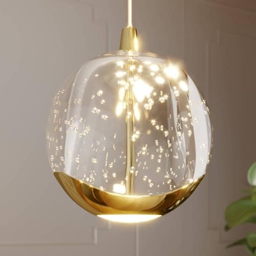 LED Suspension en verre Hayley (Moderne) Doré Métal e. a. pour Salon & Salle à manger (à 9 lampes,), Luminaire, Lampe plafond, Luminaire Plafonnier, Suspendue