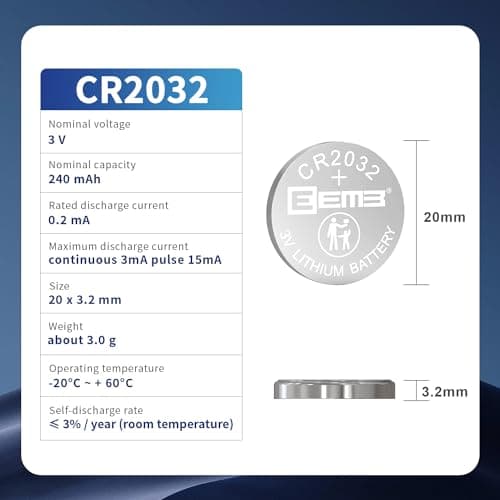 EEMB Piles Bouton CR2032 Lot de 100 Pile CR 2032 3V Bouton au Lithium 2032 Batterie DL2032, ECR2032, LM2032 240mAh Compatible pour Porte-clés, télécommande de Voiture, Moniteur de Glucose, Montres