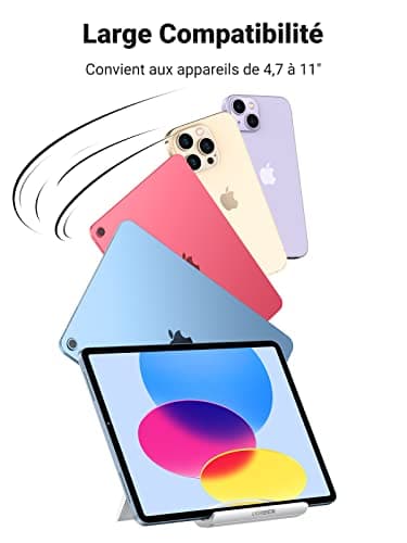 UGREEN Support Tablette Réglable Bureau Pose Tablette Téléphone Portable Pliable Compatible avec iPad Pro Air Mini Galaxy Tab A9 S9 A8 iPhone 16 Plus Pro Max 15 14 Galaxy S24 Ultra S23 S22 (Blanc)