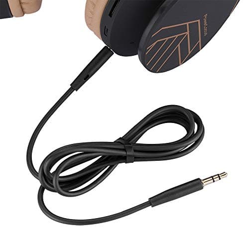 PowerLocus Casque Bluetooth sans Fil, Pliable Casque Audio Stéréo, Oreillette Bluetooth avec Micro Intégré/Micro SD/FM Radio pour Téléphones/PC/Tablettes/TV (Noir/Marron)