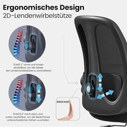 Razzor Chaise de Bureau, Fauteuil de Bureau Ergonomique avec Soutien Lombaire Réglable, Chaise d'ordinateur en Maille Respirante avec Accoudoirs Pliants, Fauteuil de Bureau Réglable en Hauteur