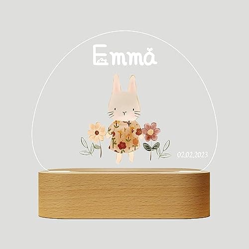 Giftove Veilleuse Bébé Personnalisé avec Prénom & Date, Cadeau Naissance Fille Original, Cadeau Fille de Bapteme/Nouveau né, Lampe Bebe Personnalisé Lampe Chevet Enfant, Deco Chambre Bebe Fille