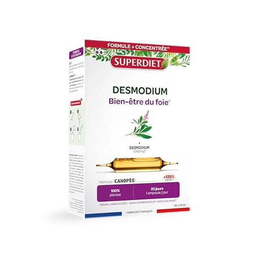 SUPERDIET – DESMODIUM - Bien-être du foie –Bien-être du foie, Draineur hépathique - Phytothérapie-Fabrication Française-20 ampoules 10 ml