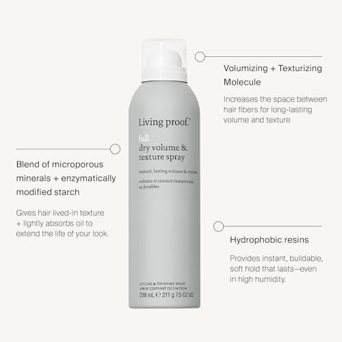 Living Proof Full Dry Volume & Texture Spray | Spray texturisant pour cheveux fins et clairsemés pour du volume et du corps | Protection contre la chaleur et look naturel | 95ml
