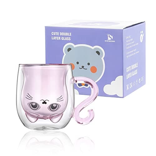 SHENDONG Adorable chat mignon tasses à thé chat tasse à café avec poignée 250 ml tasse à lait pour anniversaire personnel, Saint-Valentin et bureau (chat rose)