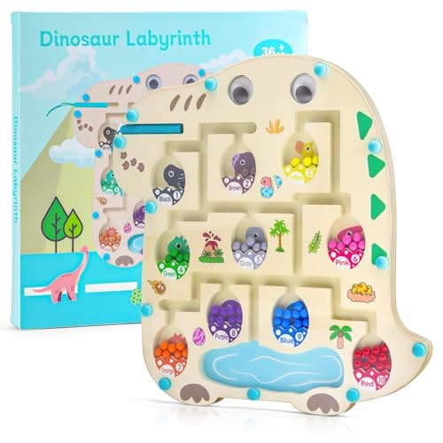 Aischens Dinosaure Labyrinthe Magnétique de Couleurs et de Chiffres, Jouets Montessori Labyrinthe Magnetique en Bois pour Enfant 2 3 4 5 Ans, Jouets Montessori Enfants Jeux Éducatifs-Motricité Fine