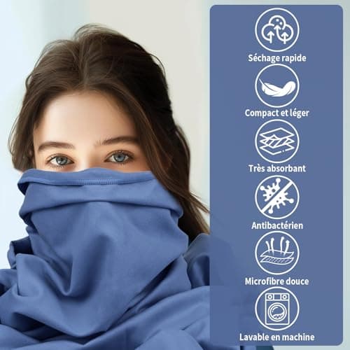 Pfloge® Serviette Microfibre Lot de 2, 160x80cm Serviette Sport Musculation + 80x40cm Serviette Voyage, Séchage Rapide, pour Le Fitness, Piscine, Sauna, Plage, Voyages(Bleu Marine)