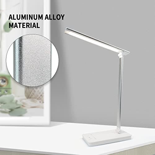 Lampe de Bureau LED 15W Lampe Bureau Puissante Tactile Dimmable 10 Luminosité Réglable 5 Modes de Couleur Lampe Lecture Protection des Yeux, Port USB&Fonction Minuterie/Mémoire
