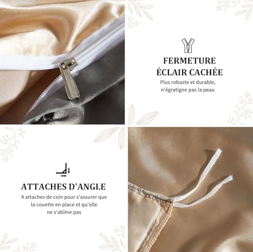 Tospass Housse de Couette Satin 200x200 Dorée Beige Gris Satinée Parure Linge de lit Adulte 2 Personnes Uni Soie Soyeux Brillant Ensemble Literie avec Fermeture éclair et 2x65x65cm Taies d'oreiller