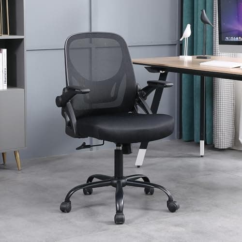 Flysky Chaise de Bureau, Chaise de Bureau Ergonomique, Chaise d'ordinateur réglable en Hauteur avec Support Lombaire et accoudoirs rabattables, Chaise de Direction pivotante, Noir