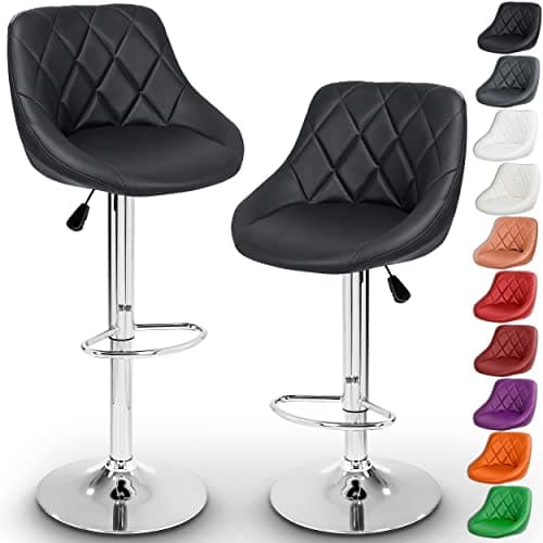 TRESKO Set de 2 tabourets de Bar Noir, Hauteur réglable et Rotation à 360° (60-80cm)