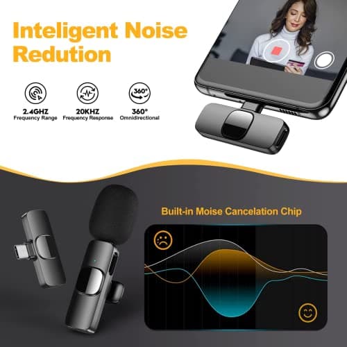 Micro Cravate sans Fil pour iPhone/iOS/Android, Micro Cravate Portable Plug & Play réduction du Bruit pour Youtube, Facebook, Twitter, Tiktok Video et La Diffusion en Direct(Adaptateur Inclus)