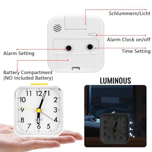 Gowkeey Analogique Silencieux sans Tic-Tac,Petite Réveil De Voyage Silencieux sans Tic-Tac, Réveil Lumineux Idéal pour Famille/Bureau (Blanc)
