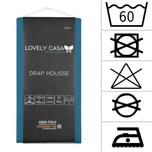 STOF - Drap Housse -Taille 140x190(200) cm Grand Bonnet 30 cm -100% Coton certifié Oeko-Tex - Couleur Pétrole -Modèle Eden - Linge de Lit pour Maison - Doux et Confortable pour Nid Douillet