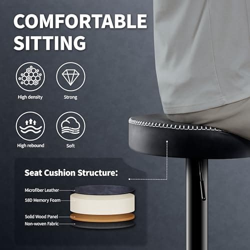 STOOLINK Chaise de Bar Lot de 2 Tabourets de Bar Réglable en Hauteur, Chaises Bar Cuir Microfibre, Tabouret de Bar avec Repose-Pieds, Chaise Bar pour Cuisine, Tabouret Bar Pivotant à 360°-Noir