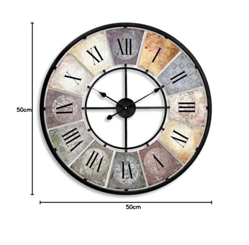 Grande Horloge Murale Vintage silencieuse Horloges en métal pour Salon Antique XXL Chiffres Romains rétro déco 50 cm