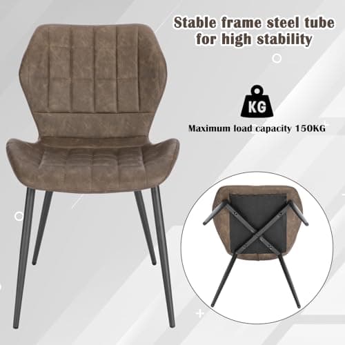 WOLTU Lot de 4 Chaises Salle à Manger, Chaise Scandinave, Chaise de Cuisine, Chaise Salon, Assise Rembourrée, Chaise en Simili Cuir, Brun Foncé, Pieds en Métal, BH357dbr-4