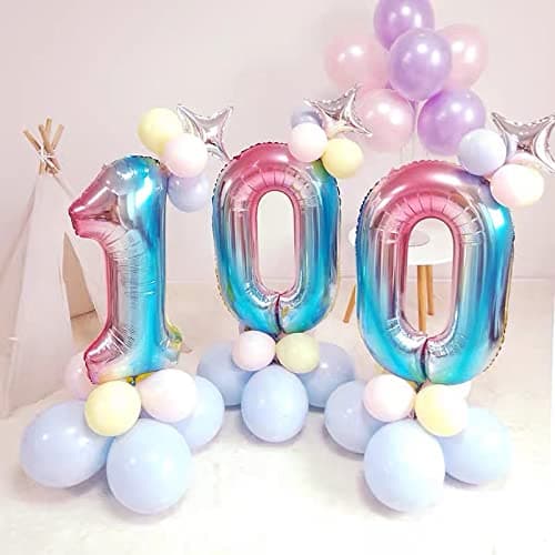 Ponmoo Foil Ballons Chiffre 16/61 Dégradé Bleu, Grands Ballon Numéro 0 1 2 3 4 5 7 8 10-19 20-29 30-39 40 50 60 70 80 90 100, Décoration de Ballons Géants pour Mariages Party et Anniversaires Fête