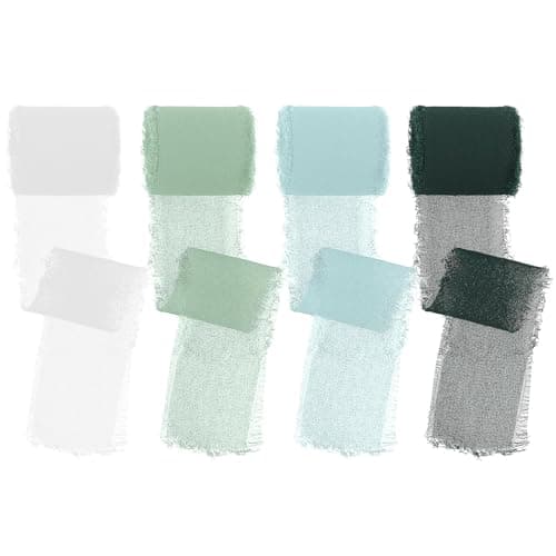 4 Rouleaux Ruban en Mousseline de Soie, 4 cm x 5 m Ruban de Soie Mousseline, Ruban Cadeau à Franges pour Décoration de Mariage Bouquet, Total 20 m, Abricot/Vert Clair/Vert Foncé/Bleu