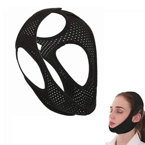 JINJUMEI Mentonnière Anti-ronflement, Chin Strap Anti Ronflement Efficace, Mentonnière De Sommeil En Maille Respirante,Solution Ronflements Réglable Mentonnière pour Aide Réduction Ronflement