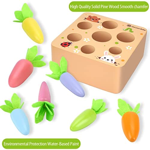 KMTJT Jeux Montessori 1 an | Jouet Bebe 1 2 3 an | Jouet Enfant 1 an | Jeu De Récolte De Carottes en Bois | Jouets D'activité Et De Développement | Cadeau Paques Bebe 2 3 Ans