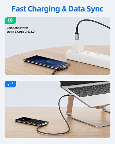 SUNGUY Câble USB C Coudé, 0.5M 10Gbps USB 3.1 Gen 2 Câble USB C vers USB, Type C Charge Rapide Compatible avec Android Auto, Galaxy S22, SSD, Huawei P30/P20, Xiaomi-Gris