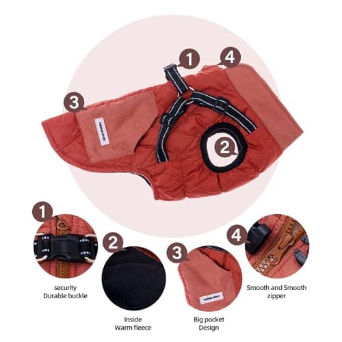 Manteaux Chauds pour Chiens Amélioration de la Veste pour Chien pour l'hiver et Le Froid Manteau pour Chien Confortable et Coupe-Vent avec Poche Vêtements pour Chien avec Harnais (Rouge, XL)