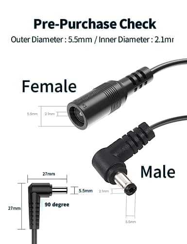 Câble d'Extension DC Tonton 12V de 5 Mètres, Adaptateur d'alimentation 5,5mm x 2,1mm, Câble d'alimentation en L à 90 Degrés pour Caméra de Surveillance, Caméra IP, DVR, etc. 5M (2 Pièces)