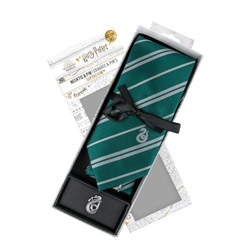 Cinereplicas - Harry Potter - Cravate avec Pin's - Edition Deluxe - Licence Officielle - Serpentard - Taille Unique - 100% Microfibres - Vert